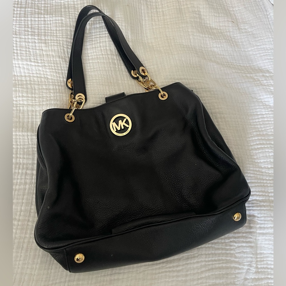 MK Black Leather Shoulder Bag